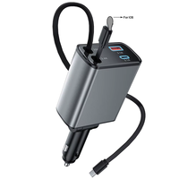 Vente d'usine OEM ODM Chargeur de voiture 78W 4 en 1 avec câble rétractable, adaptateur de charge rapide avec certification CE/ROHS/UKCA/FCC