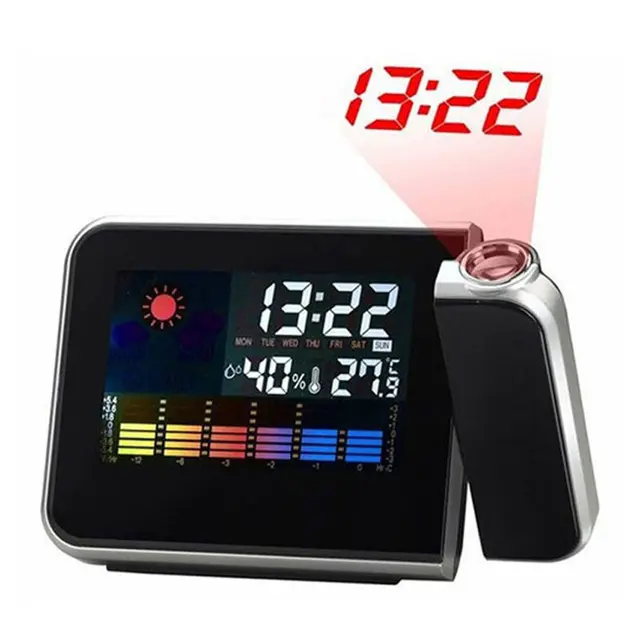 Reloj de escritorio Reloj despertador digital con proyector Pantalla a color Reloj de proyección DE TIEMPO Reloj multifunción Calendario meteorológico Reloj de tiempo