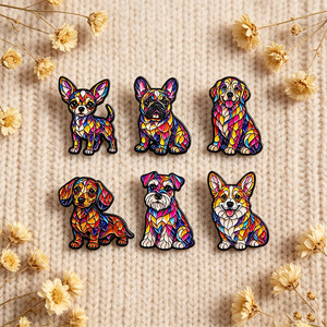 Set de 6 Estilos de Lindos Pines Esmaltados de Perro, Arte en Vidrio, Insignias de Solapa de Cachorro, Corgi, Bulldog, <span class=keywords><strong>Golden</strong></span> Retriever, Decoración para Mochilas y Ropa, Regalo - Product Image 4