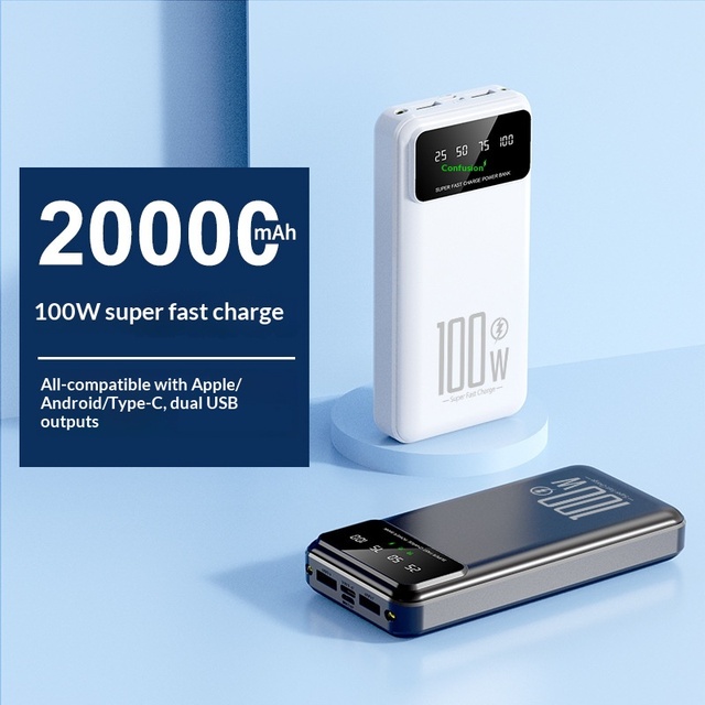 Convenient 20000mAh Large-Capacity 100W Super-Fast Charging Plastic Portable Power Bank Lightweight Compact Design Logo Printing