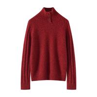 Pull en cachemire et soie pour femme, style preppy, col semi-haut, 75% cachemire, 25% soie de mûrier, léger et chaud