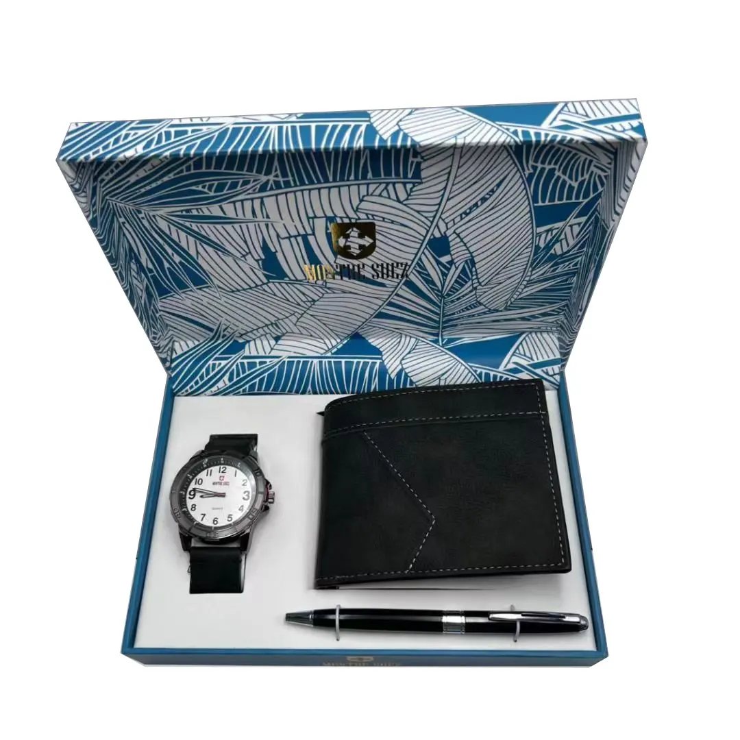 Promotion Uhr Geschenkset Business Quarzuhr Set Weihnachts tag Herren Geschenkset mit Brieftasche Gürtel Stift Sonnenbrille Uhr