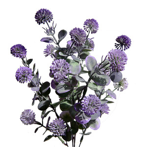 Fleur artificielle Yihua Floral Art à cinq branches, effet boule de feu, en soie, blanc, rose, violet clair, ornement décoratif pour salon - Product Image 4