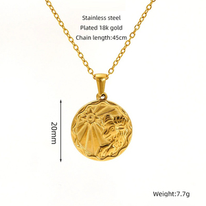 Collar con colgante de signo del zodiaco Tarot 12 Retro de acero inoxidable chapado <span class=keywords><strong>en</strong></span> oro único <span class=keywords><strong>sol</strong></span> 20mm moneda encanto Collar para niñas - Product Image 3