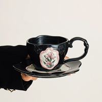 Ensemble tasse et assiette à café en céramique rétro Lelyi, motif fleur d'iris, passe au lave-vaisselle et au micro-ondes, mug souvenir