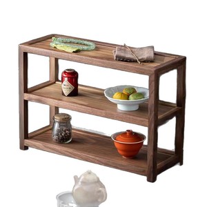Walnut wood tea set storage rack, solid wood three-tier <b>shelf</b>, <b>desktop</b> living room decoration, antique display <b>shelf</b>, teapot - Product Image 5