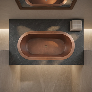 Baignoire autoportante en cuivre à double paroi, baignoire de luxe ovale en métal pour salle de bain de villa, adultes - I H C - Product Image 1