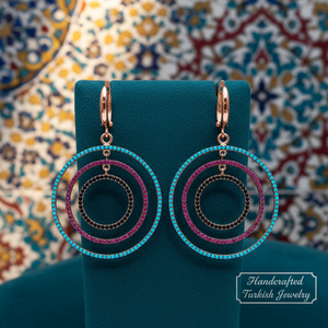 Turquoise Stone Round Design Dangle <b>Earring</b> Turkish Wholesale Handcrafted 925 Sterling Silver CZ <b>Fine</b> Jewelry - Product Image 3