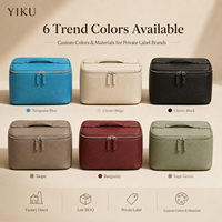 Tas Kosmetik Kulit Vegan Yiku Tekstur Pebbled, Organizer Makeup Portabel untuk Perjalanan dengan Pegangan dan Ritsleting, Kotak Kecantikan Wanita