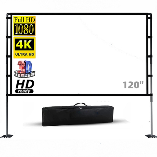 100 Inch Dual Tripod Projection Screen Foldable 120inch Movie Screen with 2m Stand for Outdoor Home Theater Long Throw Projector