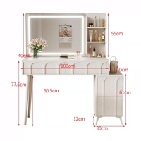 Meuble de chambre moderne et durable, coiffeuse en MDF avec miroir lumineux et tabouret de rangement
