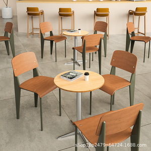 Nordic Retro Style Dining Chair Solid Wood <b>Backrest</b> Wrought Iron Frame Simple Design For Home Dining Room - Product Image 4