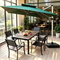 Ensemble de mobilier d'extérieur : Table basse française et ensemble de salle à manger en plastique et bois pour cour, villa, hôtel et parc