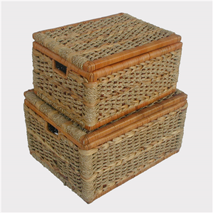 Panier de rangement rectangulaire en bambou direct d'usine avec coffre en osier et poignées de tissage bicolores durables pour les jouets - Product Image 3