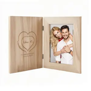 Aniversario DE BODA marco de fotos de madera memoria regalo personalizado para mujer hombre doble bisagra foto marco de madera