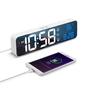10.3inch 2400mAh có thể sạc lại pin Powered có thể điều chỉnh độ sáng Kép Báo động gương đồng hồ báo thức với nhiệt độ hiển thị - Product Image 5