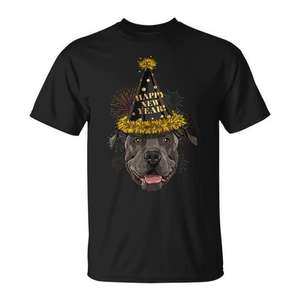 Camiseta Pit Bull Happy New Year Dog Party, negra, talla mediana - Product Image 1