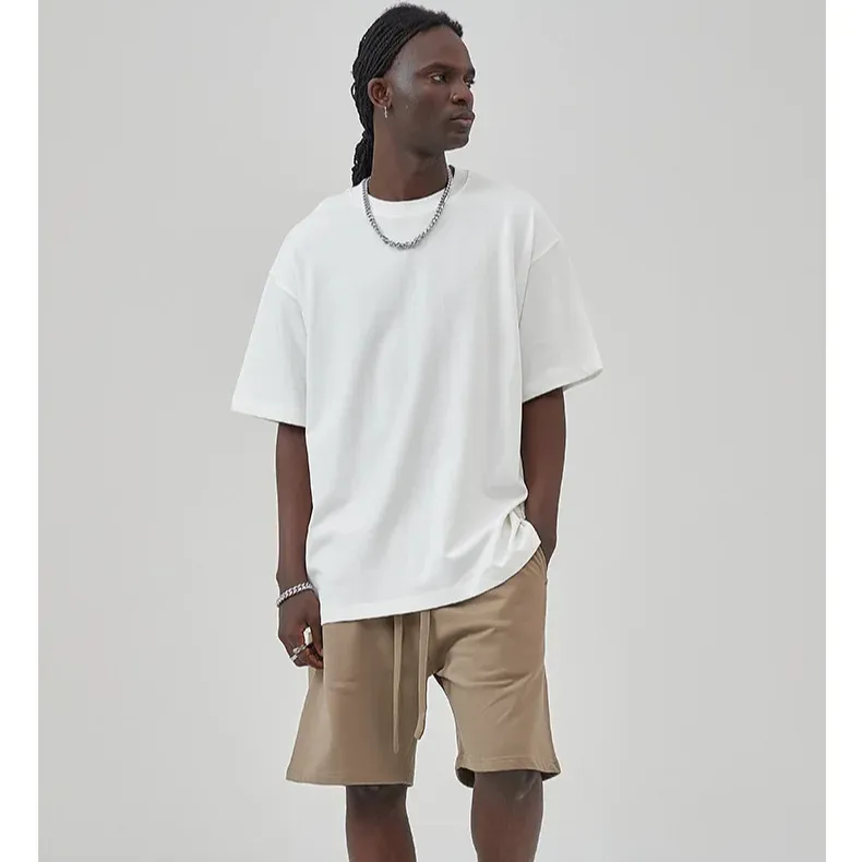 High Quality Plain Custom Cropped T-Shirt Boxy 305 gsm 100% Cotton Blank Oversized Heavyweight Drop Shoulder White T Shirt