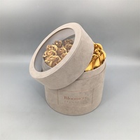 Boîtes à fleurs rondes en velours recyclables, logo personnalisé imprimé, boîte cadeau en daim pour roses, Saint-Valentin, carton, doublure en éponge, couvercles