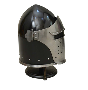 Casco de Barbuta con visera Medieval negro pulido hecho a mano armadura de caballero usable Cosplay recreación Halloween coleccionable para el hogar - Product Image 4