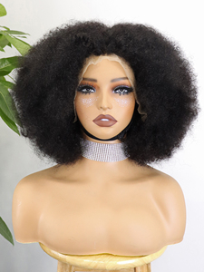 Perruque naturelle noire crépue et bouclée cheveux humains 13x4, perruque Lace Front 350 de densité complète et épaisse, perruque Bob de cheveux vierges pour femmes afro - Product Image 4