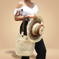 Ensemble sac fourre-tout de luxe en raphia et chapeau de soleil à large bord pour femme, avec décoration en ruban tressé, fermeture éclair, idéal pour la plage, les voyages, les fêtes et les activités de plein air