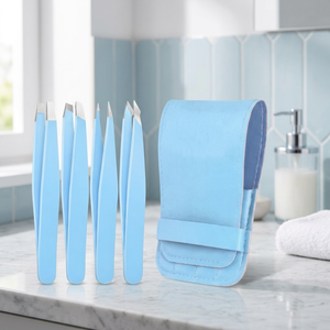Juego de Pinzas para Cejas de Acero Inoxidable Azul, Punta Puntiaguda, Duraderas, Estilo Moderno, con Estuche - Product Image 4