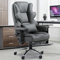 Chaise de bureau exécutive ergonomique à siège en forme de selle, en cuir gris foncé, avec massage par vibration à 6 points