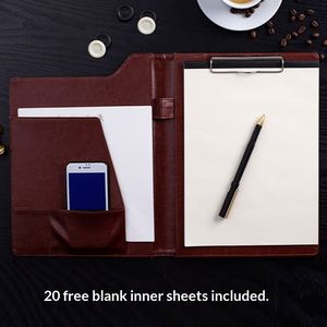Porte-documents pliable en cuir PU avec logo personnalisé, format A4, spirale, 100 feuilles, pour conférences et réunions, avec presse-papiers intégré - Product Image 3