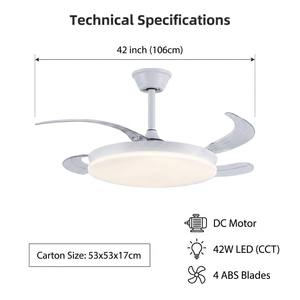 Ventilateur de plafond invisible JK Modern 42 pouces avec lumière, commande intelligente par application Wi-Fi, pales rétractables, moteur DC, LED à intensité variable - Product Image 3