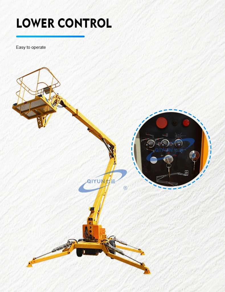 Qiyun CE ISO approved trailer-mounted boom lift 8-20m truck towable boom lift rotation basket for high altitude work