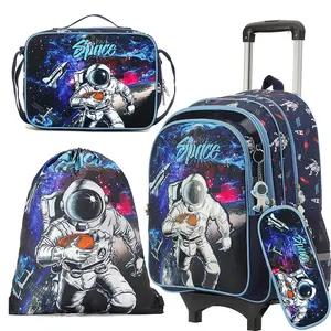 Best trolley bag for kids set With duffle bag lunch box pencil case, adjustable and detachable school bags with trolley wheeled