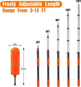 Kit de nettoyage de plafond à long manche extensible de 3,6 m pour ventilateurs de plafond et fenêtres, avec plumeau en microfibre - Product Image 5