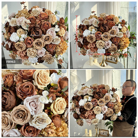DKB Bouquet de fleurs artificielles de luxe en soie bleue pour mariage, centre de table, décoration florale, composition florale, boule de fleurs