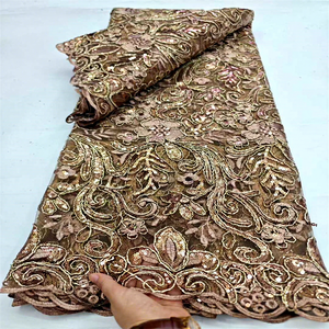 Tissus en dentelle à sequins de haute qualité nigérians, dentelle douce pour robes de mariée et de soirée - Product Image 2