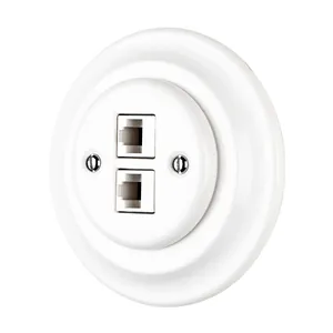 Customize OEM Porcelain Vintage EU Standard 2*RJ45 Wall Electric Socket for Telephone Data