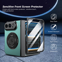 Étui de téléphone pliable magnétique en PC mat renforcé 360 °   Support rotatif avec protection des charnières, verre trempé antichoc pour iPhone Duo