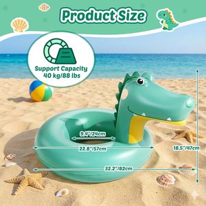 Cute Dinosaur <b>Inflatable</b> Swimming Ring, Green Dino <b>Pool</b> <b>Float</b> for Kids, Summer Beach Lake Party Swim Tube - Product Image 3