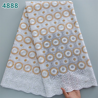 Tissu en dentelle de coton africain blanc et or avec strass, dentelle suisse voile 2026 pour robes de mariée femme 4888