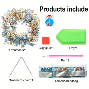 Ornamen Gantung DIY Pola Tema Paskah Telur Kelinci Lucu dengan Manik-manik Berlian Berkilau - Product Image 2