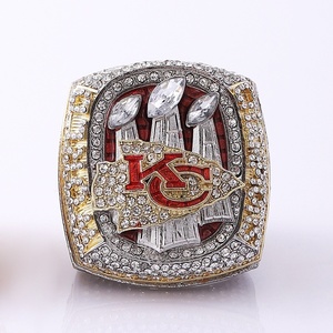 Bague de championnat de football des Kansas City Chiefs 2022-2023, modèle en acier, argentée, avec collier, bijoux pour homme en alliage - Product Image 1