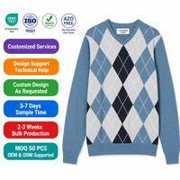 Pull en tricot Argyle 100% coton pour homme, personnalisable ODM/OEM, respirant, pour l'hiver, avec logo personnalisé OEM