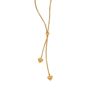 Collier délicat pour femme, accessoires plaqués or en acier inoxydable, pendentif cœur, long collier à pampilles - Product Image 1