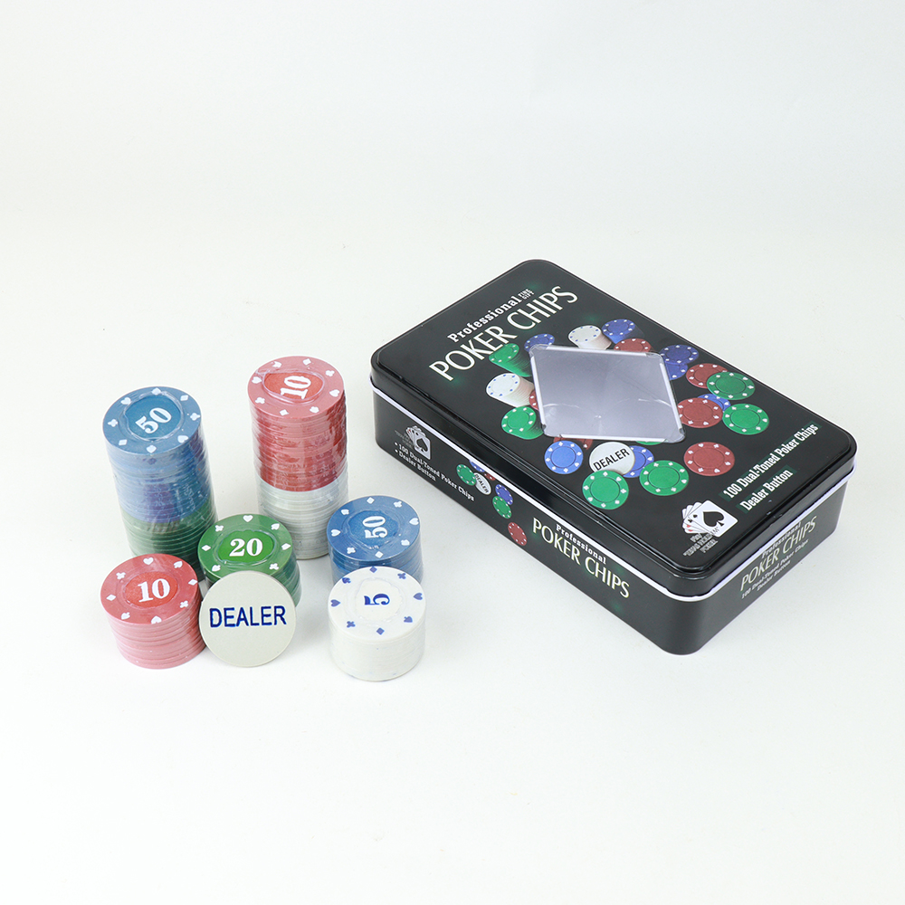 100 Piece Poker Chip Set With Denominations - Professional Casino Chips With Storage Box For Home Games & Travel