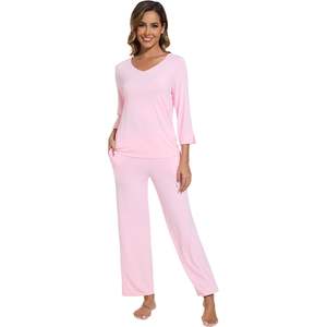Ensemble de pyjama pour femmes en gros, haut à manches 3/4, pantalon large, en viscose de bambou douce, vêtements de détente, tailles S-XXL - Product Image 3