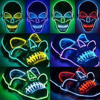 Masque LED néon Halloween, tête de fantôme d'horreur, pour hommes et femmes, accessoire de fête amusant, lumineux, qui brille dans le noir, pour cosplay de squelette