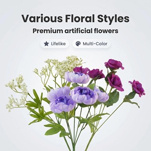 Bouquet de pivoines, roses et gypsophiles artificiels en gros, fleurs en soie avec verdure pour mariage, maison, vase, table, décoration de fête - Product Image 1