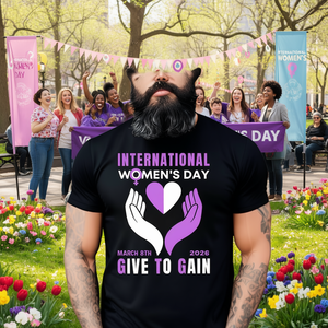 Iwd2026 T-shirt per la Giornata della Donna a maniche corte in cotone stampato casual con scollo a O vestibilità regolare logo frontale Give To Gain - Product Image 2