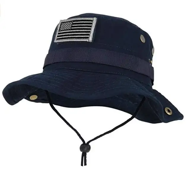 Topi Boonie Tambal Kait dan Loop Bendera Amerika dengan Tali Dagu
