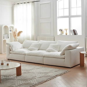 Sofa sudut bagian Modular kain Premium putih alami awan Kondominium kompresi ruang minimalis dengan Ottoman penyimpanan